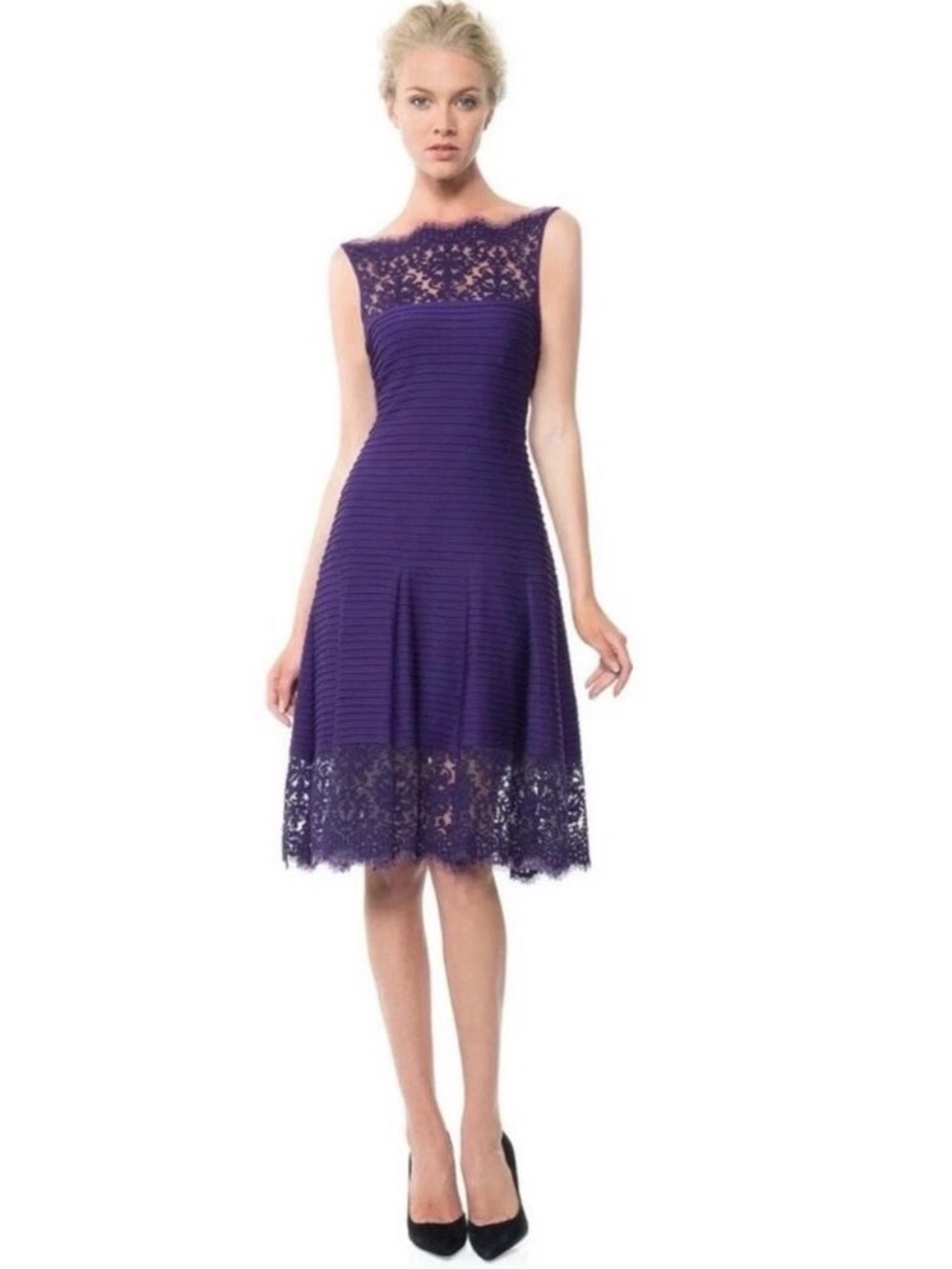 Tadashi Shoji Matte Lace Fit & Flare Cocktail Dress Amethyst Marina Medium